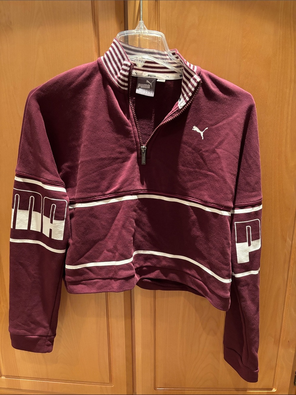 Puma Women's Burgundy Quarter-Zip Cropped Sweater